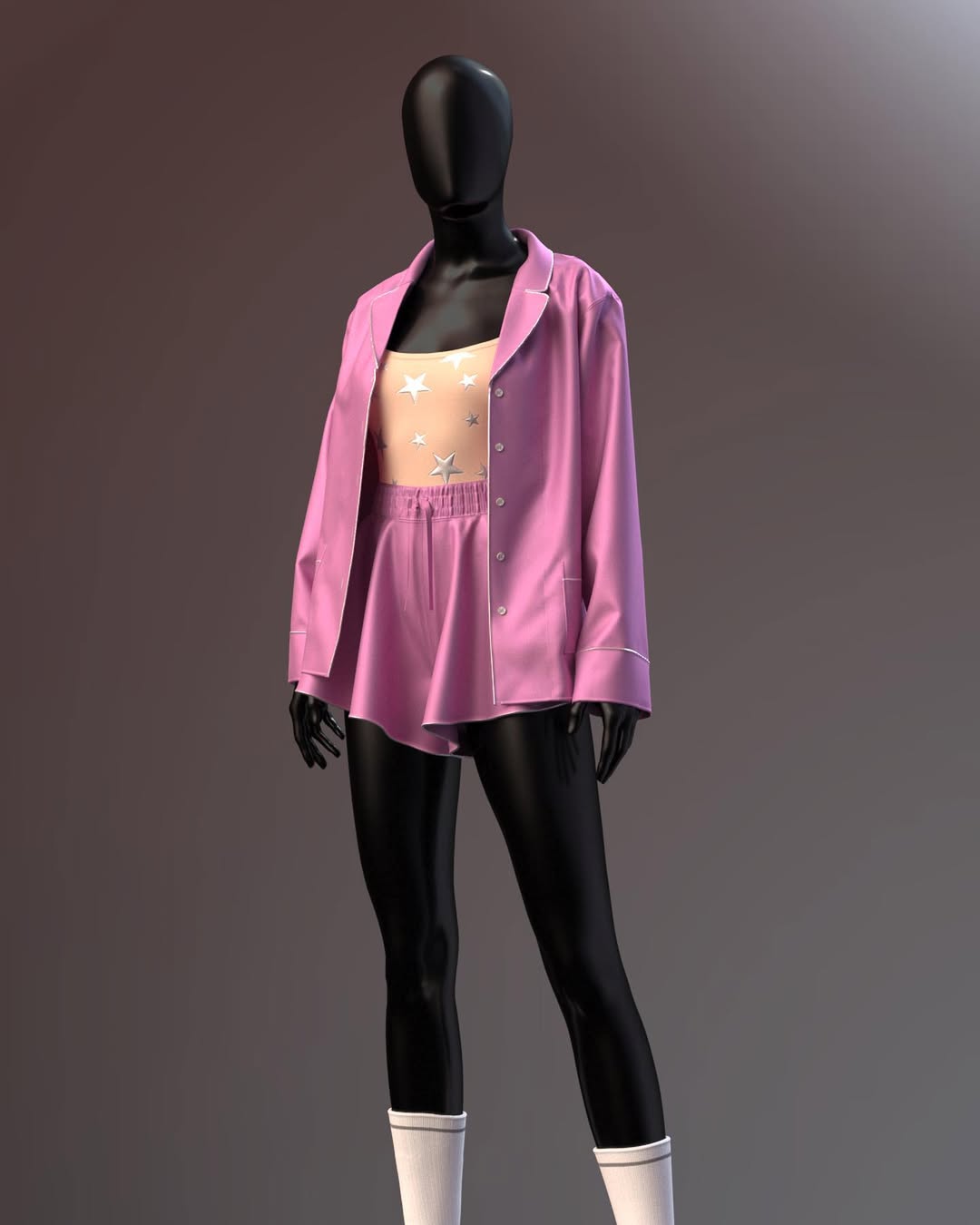 3D render of an oversized satin pyjama look